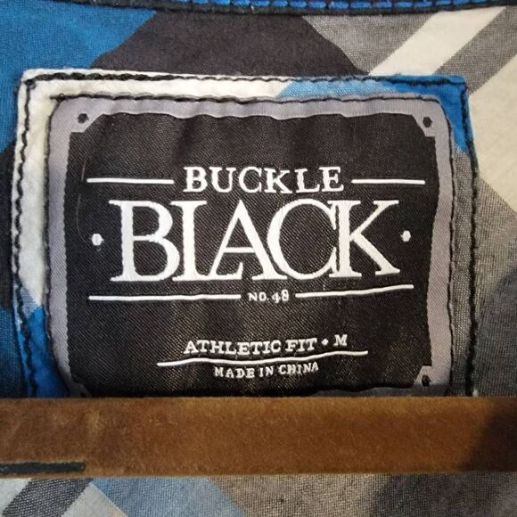 BUCKLE Black Plaid Button Down Mens SZ M Logo Designer - Picture 5 of 5